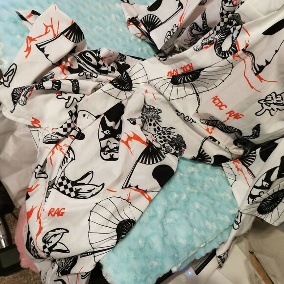 ACDC Rag Yukata Black White Graphic Samurai Print Japan Japanese Kimono Robe Y2K - Picture 12 of 13